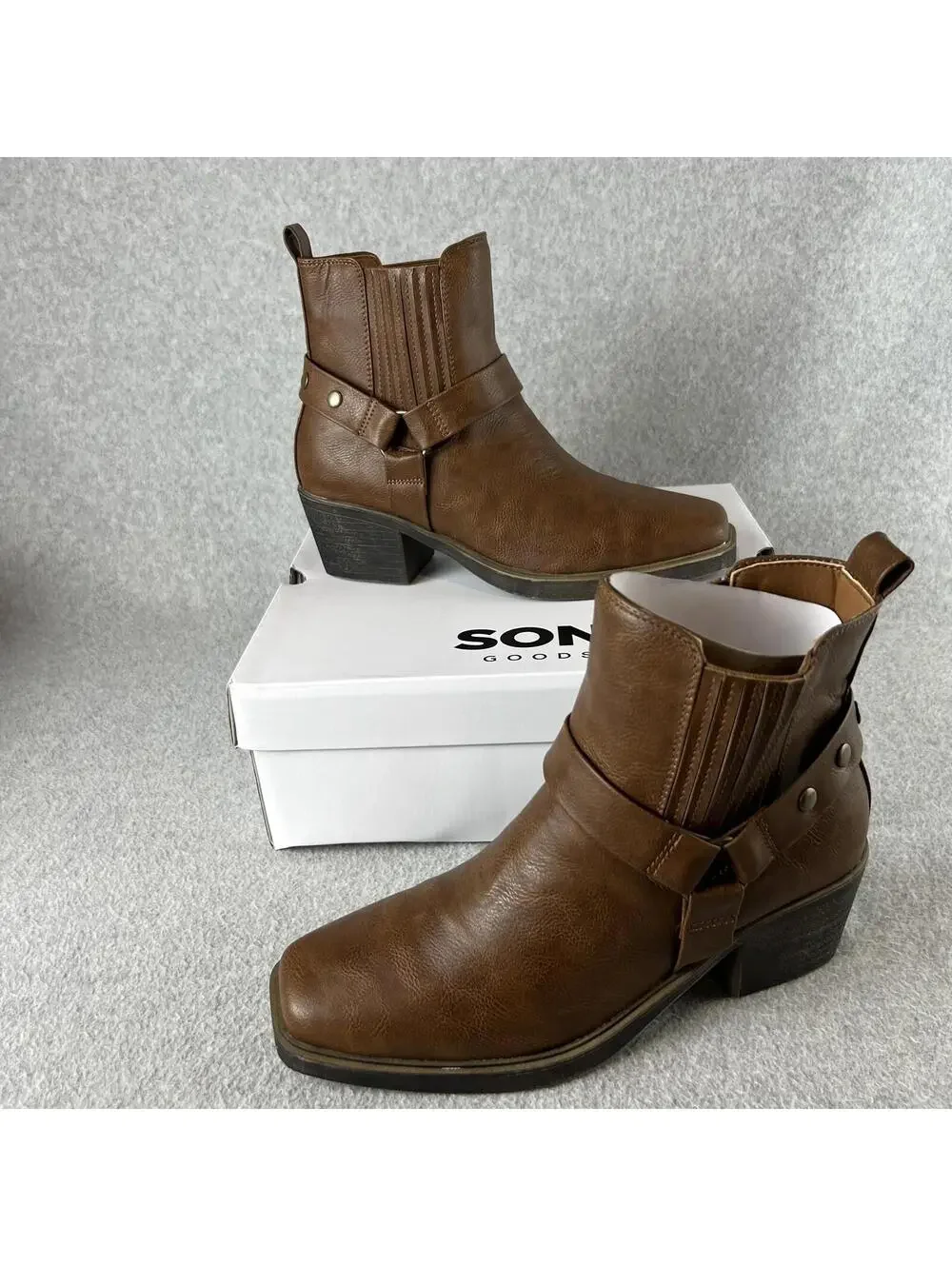 Sonoma Western Ankle Boots Womens Size 6.5 Block Heel Brown Faux Leather New